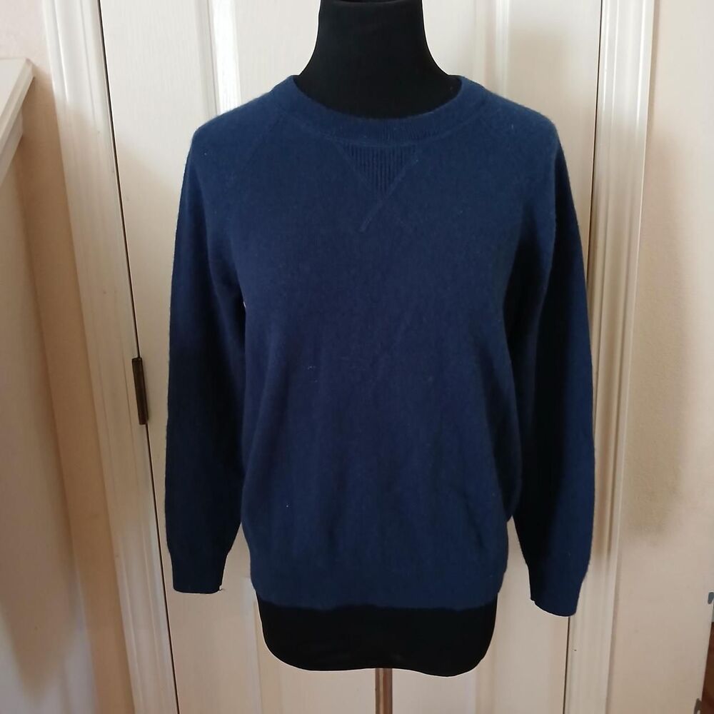 Garnet Hill Navy Blue 100% Cashmere Crewneck Knit Sweater M Old Money Luxury